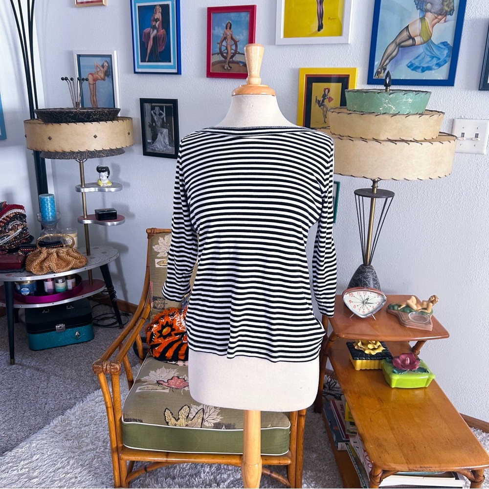 Retro Top I Striped | White Black | Boatneck | Chaps | L | 50s Style